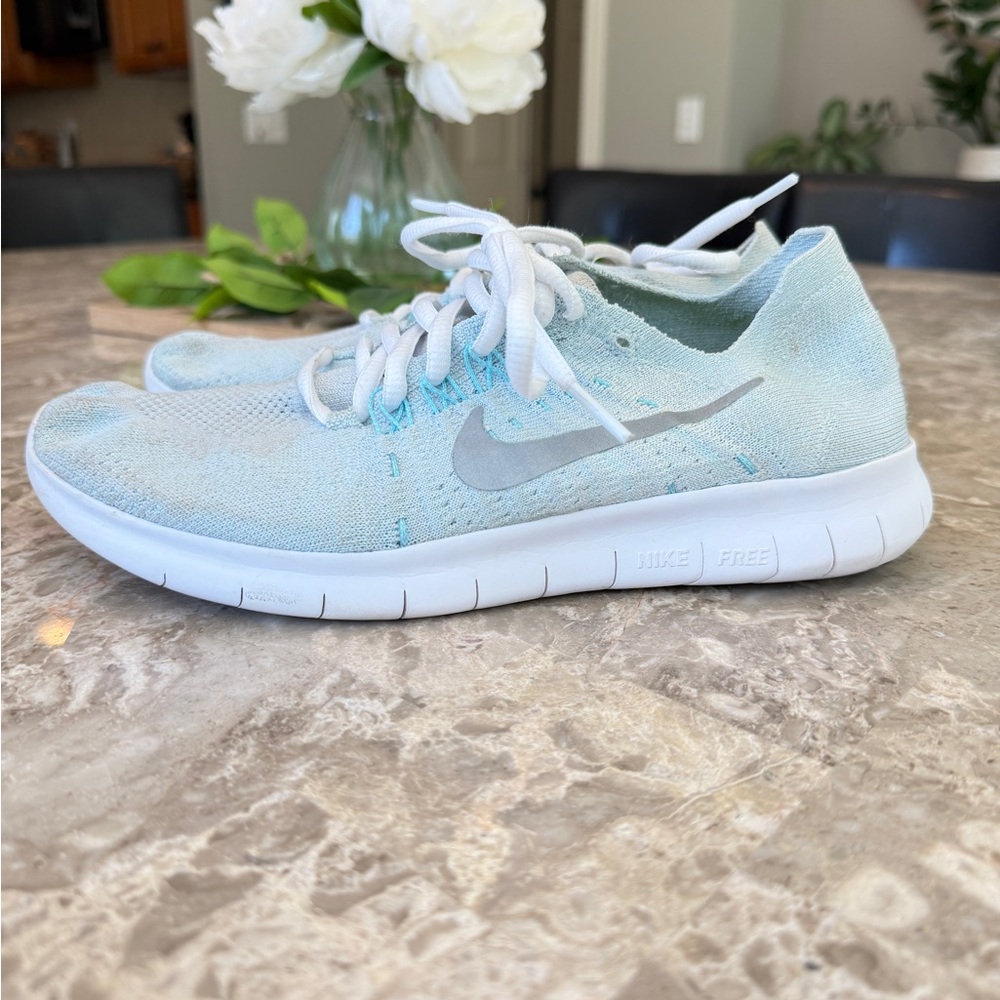 Women’s Nike Free Run Flyknit 2017 Glacier Blue Athletic Sneakers
